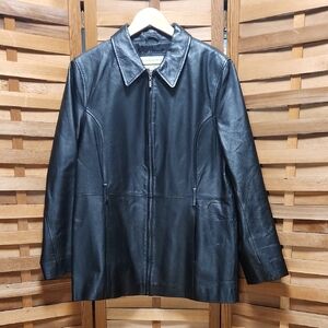 Sonoma Life + Style Black Leather Jacket Women L Coat Moto Zipper